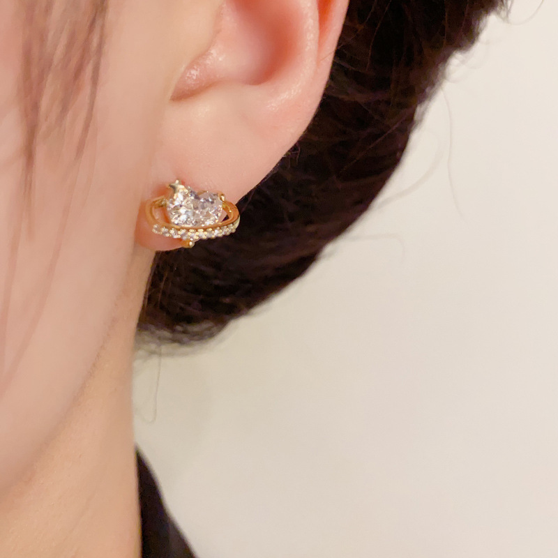 Copper Material 1 Set Elegant Modern Style Star Heart Shape Copper Zircon Ear Studs