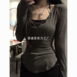 韩漫天菜!!!【纯欲两件套】辣妹长袖T恤女INS纯欲风显瘦修身上衣