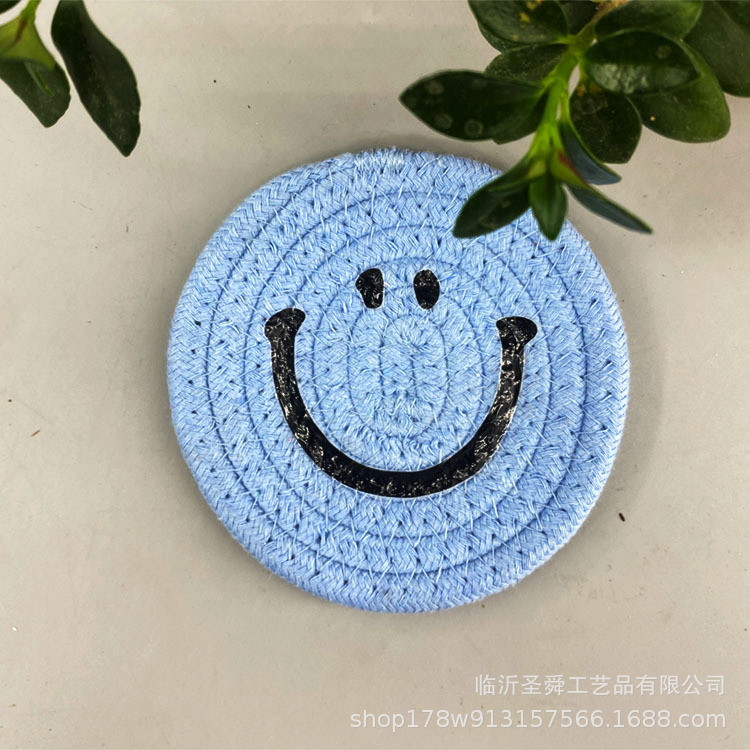Ins expresión facial placemat hilo de algodón Smiley cara Coaster Bowl Mat estilo japonés casa Coaster aislamiento pad decoración foto apoyos