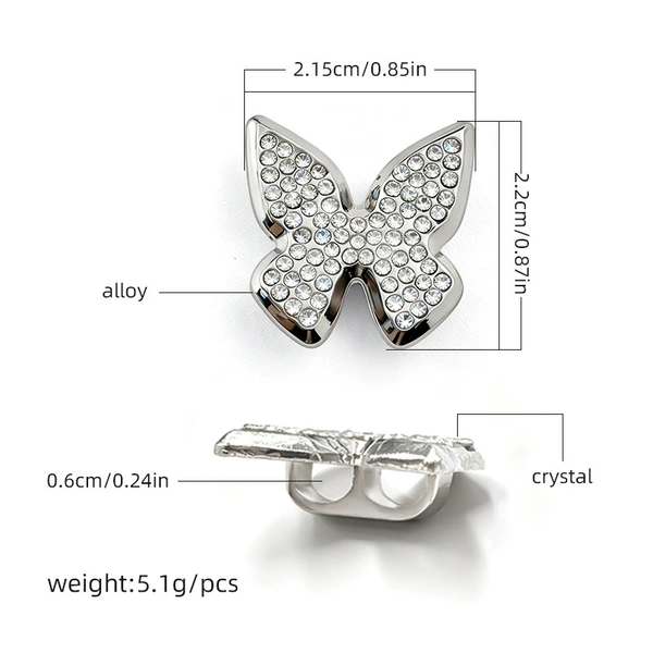 Footwear buckle with butterfly, diamond encrusted, 5x, 22mm