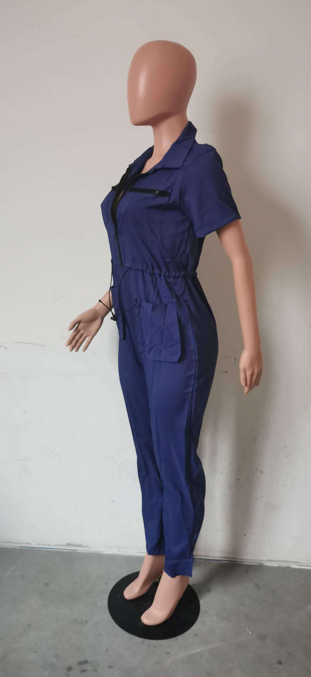Dam jumpsuit med hög midja och fickor för höst och vinter_voghion.com