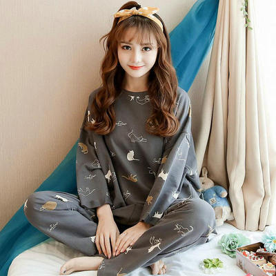 薄い長袖のパジャマの女性の春秋の2セットの日本のかわいいウサギの女性のカジュアルな年齢の家庭服のスーツ|undefined