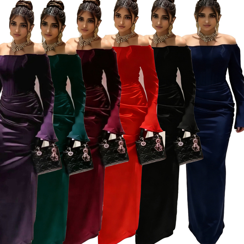 European and American Foreign Trade Women's Clothing New Style Strapless Wedding Dress Toast Dress New Light Luxury Engagement Wedding Dinner Dress with Slit at the Hem