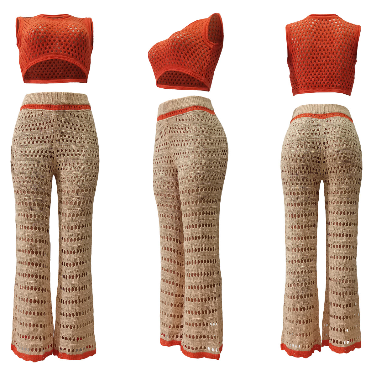 Urban Fashionable Knitted Hand Crochet Outdoor Sports Casual Suit Women Clothing