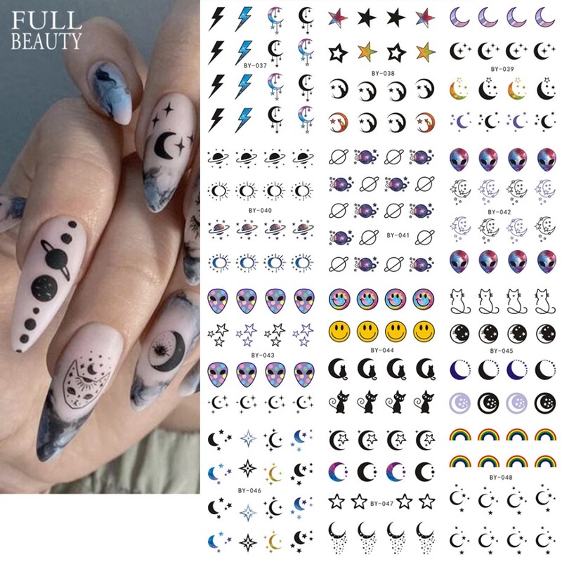 Cross-border Supply Nail Art Stickers Alien Smiling Face Large Watermark Stickers Decals Cute Simple Nail Stickers