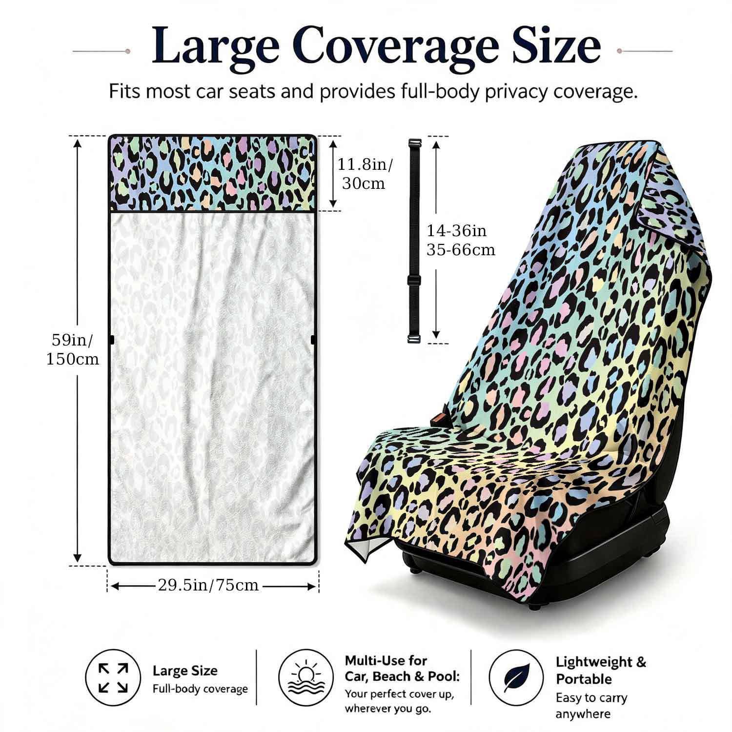 Printed bath towel and car seat cover 2-in-1, ultra-fine fiber outdoor beach and car dual-use universal seat cushion