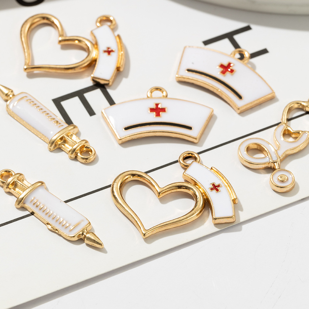 International Nurses Day Festival 10 PCS/Package 15*27MM 25*15mm 28*25mm Alloy Nurse Hat Heart Shape Needle Pendant