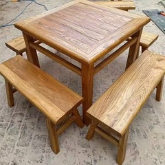 新中式八仙桌老榆木泡茶桌禅意餐桌中式四方桌实木家用方形餐桌