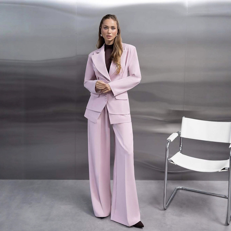 European and American Cross-Border Foreign Trade Women's Professional Commuting Suit Button Jacket Button Waistband Slim Elegant Straight Pants