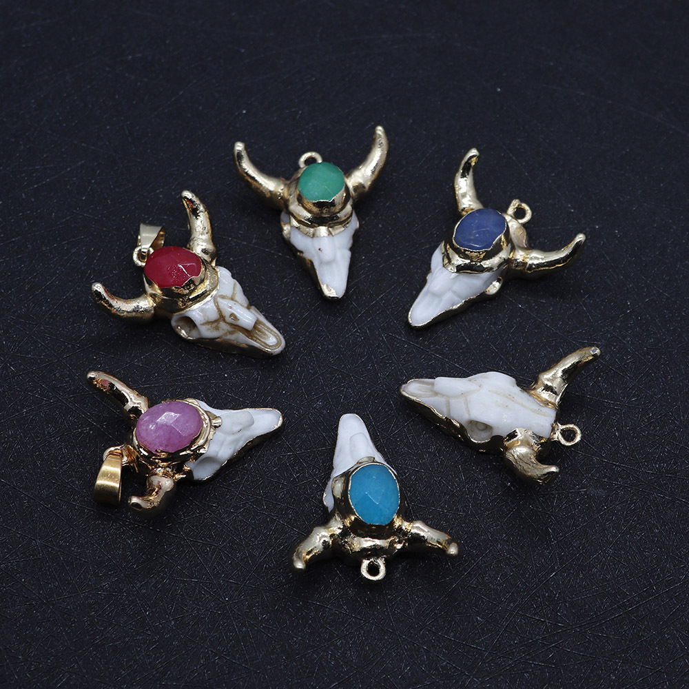 Pendants, Jewelry Accessories Classification 1 Piece Quantity 1 Piece Resin Natural Stone Tree Cattle Bull Head Pendant Pendants Jewelry Accessories