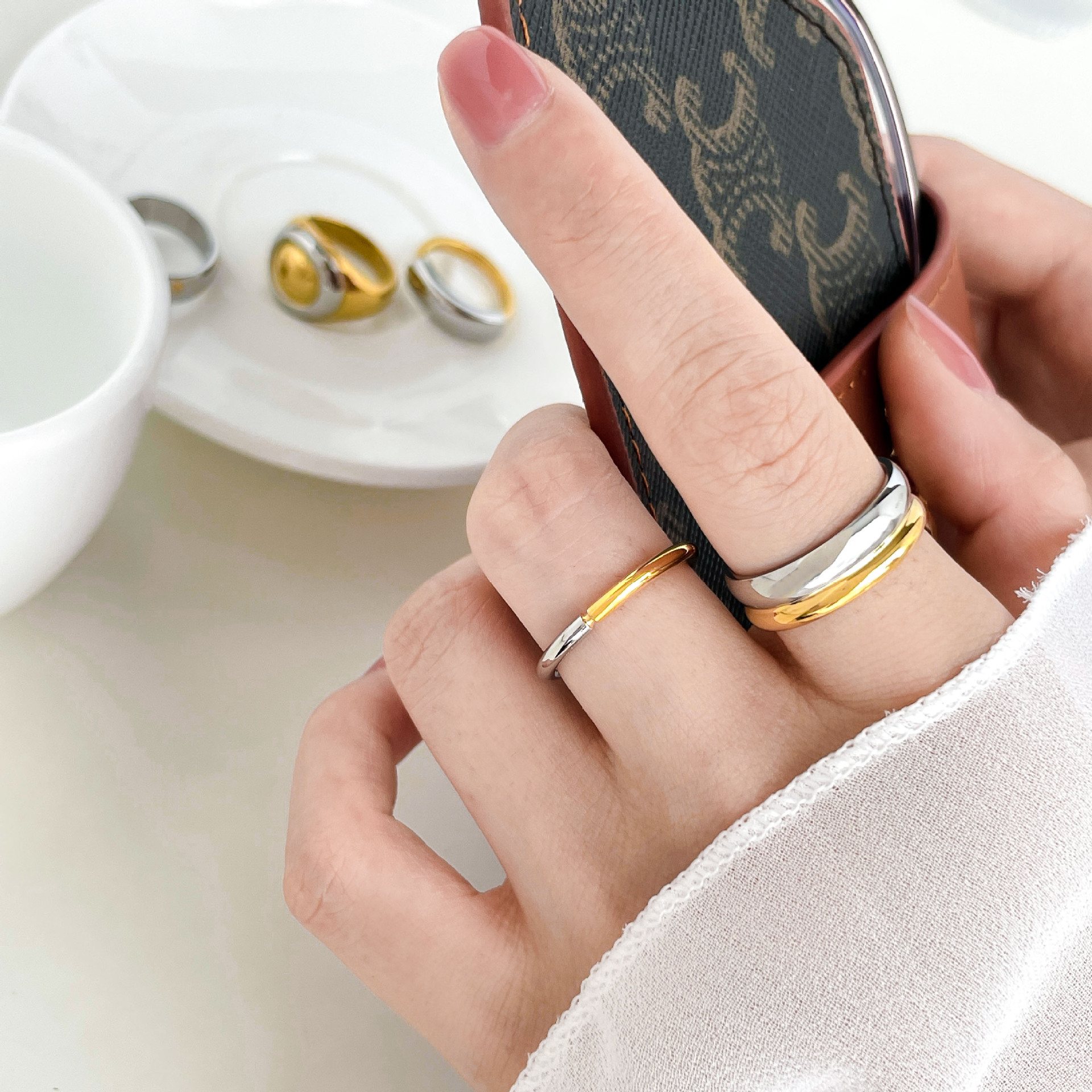 Color Block Pattern Women's Gender Simple Style Color Block Titanium Steel Plating Gold Plated Rings