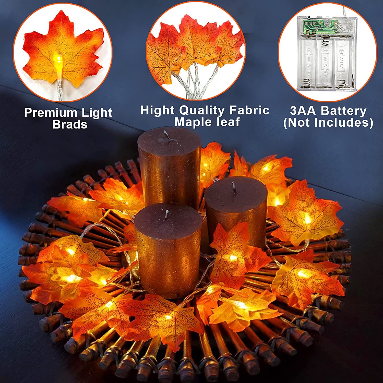 Halloween Cute Maple Leaf Plastic Party String Lights display picture 1