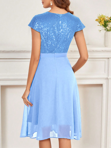 New European and American Party Dress: Wish Ruffled Fashionable Elegant Chiffon Sequin Dress for Women