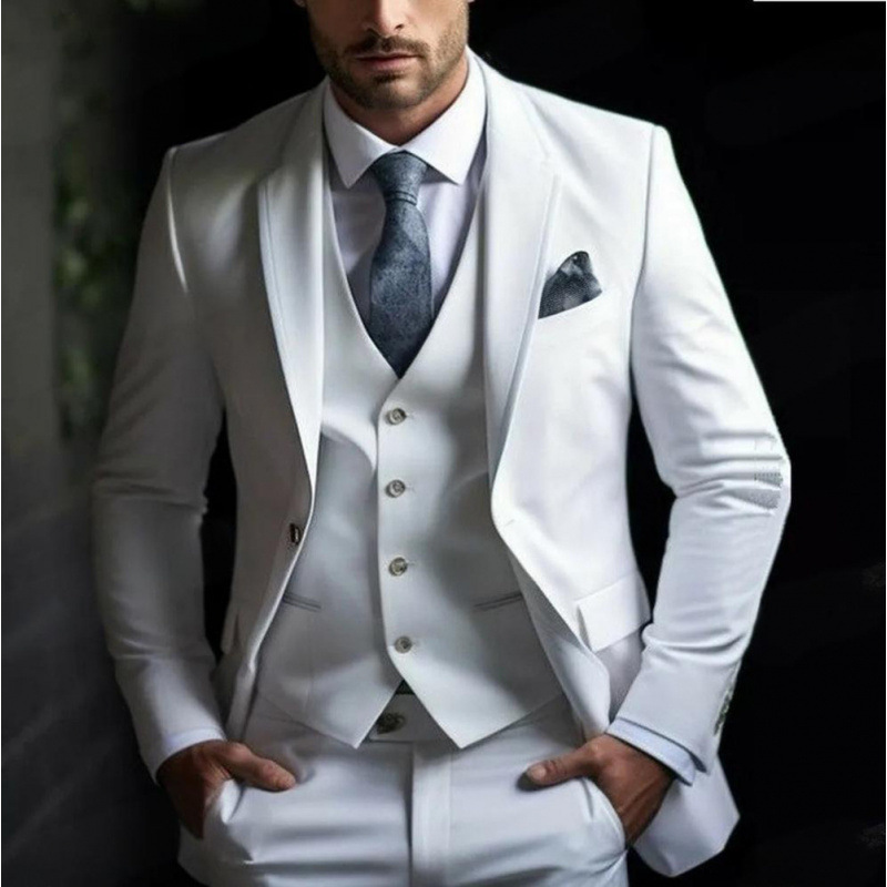 Cross-Border Foreign Trade Handsome Men's Three-Piece Suit Solid Color High-End Elegant Banquet Business Slim Fashion Suit