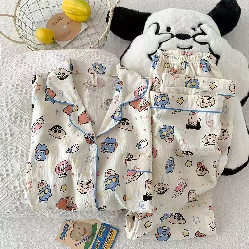 Pijamas de otoño al por mayor transfronterizos mujeres nuevas nubes de algodón de manga larga con solapa pequeña manga larga pantalones largos casuales set de ropa casera