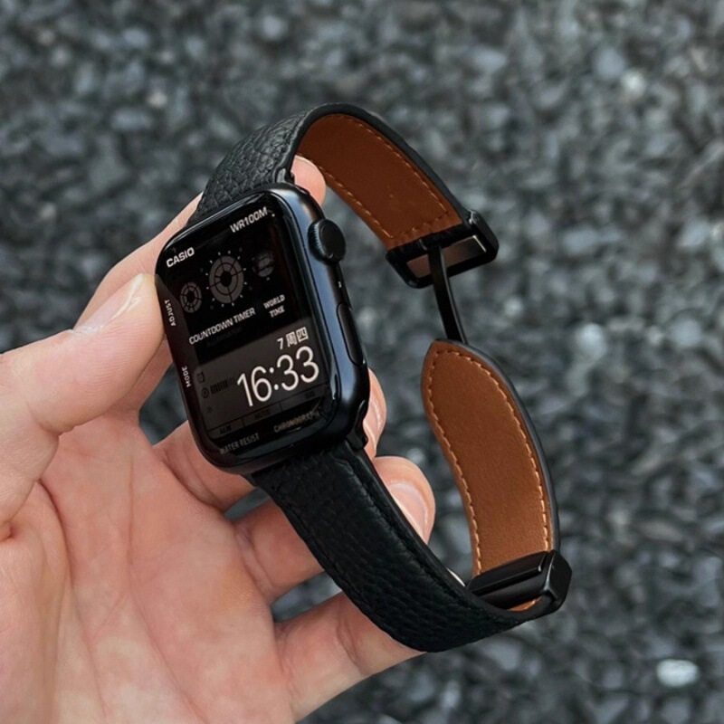Genuine Leather Lychee Pattern Strap Suitable for Apple S10 Watch S11Iwatch9 New Model Applewatch8Se Women's Model Genuine Leather Lychee Pattern Strap Suitable for Apple S10 Watch S11Iwatch9 New Model Applewatch8Se Women's Model