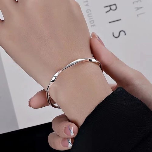 Möbius Wave Pattern Silver Bangle Bracelet for Women Solid Silver Real Silver Bangle with Twisted Pattern Gift for Women