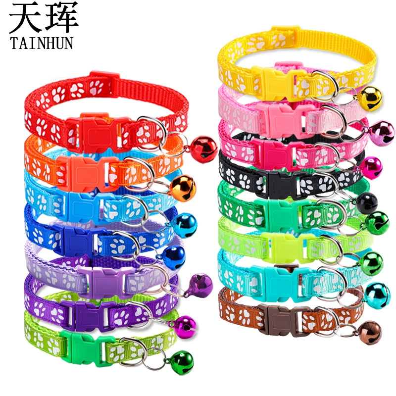 Ошейник для собак и кошек с принтом лап, ошейник-колокольчик, ошейник-браслет для животных