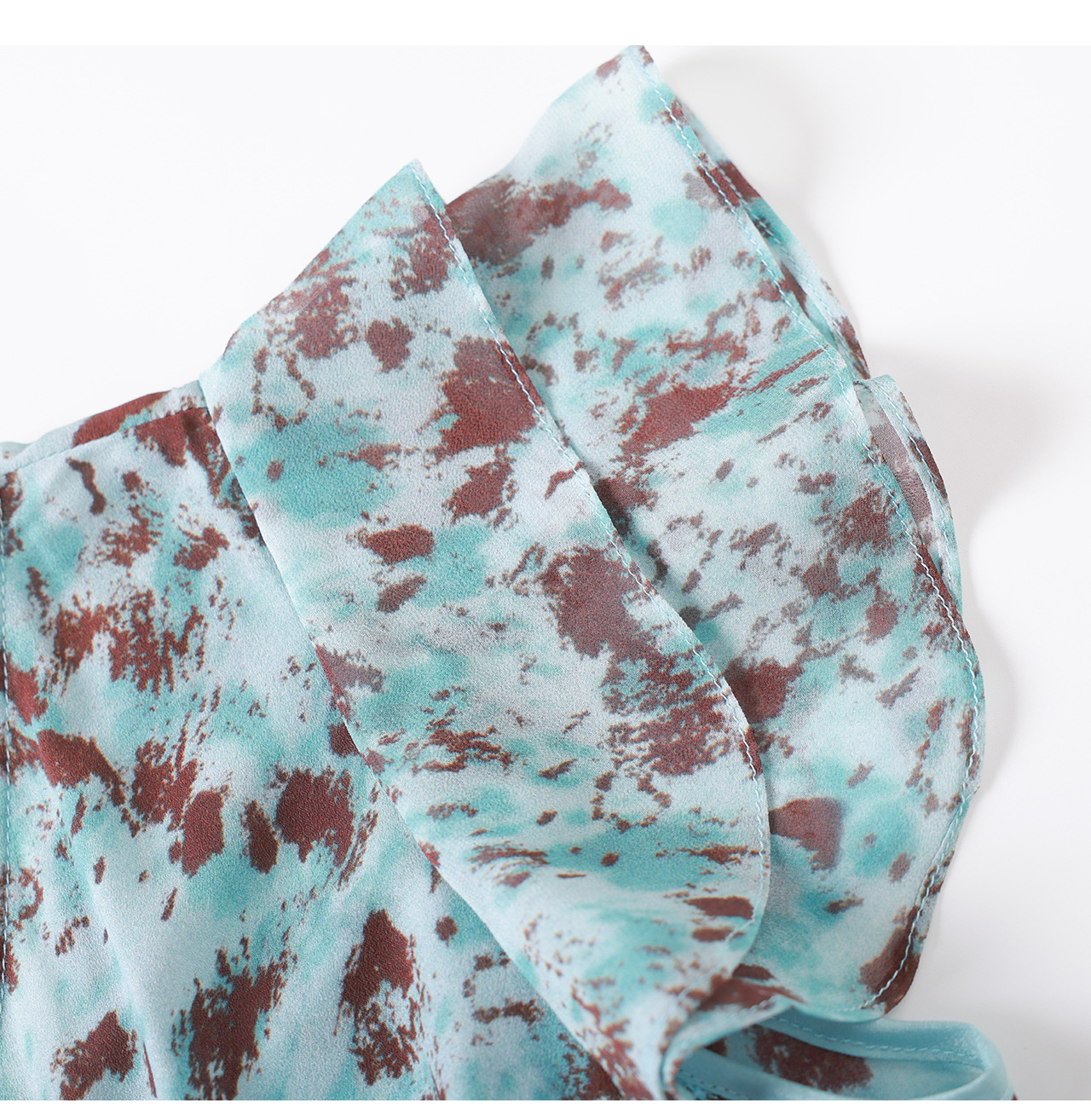 Đầm maxi nữ cổ V tay lá sen chất liệu chiffon in hoa nhí — xanh lam chi tiết 19