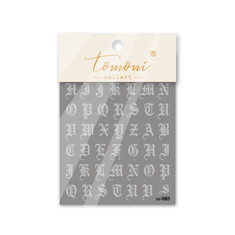 Nombre conjunto japonés manicura letra gótica palabra romana tridimensional relieve etiqueta engomada del clavo 3D color blanco y negro retro hueco