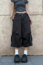 美式复古多口袋工装裤女夏季新款机能风休闲阔腿显瘦运动风七分裤