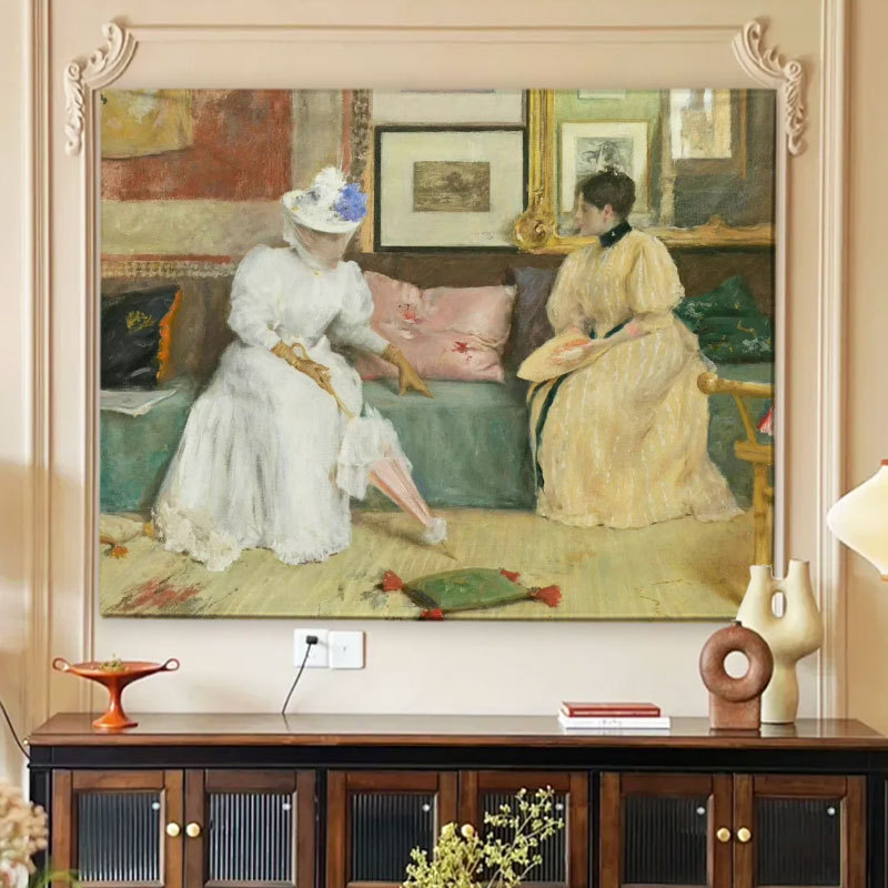 レトロな油絵風アート背景布 寝室のベッドサイド掛け布 寮の装飾掛け布 バラの庭背景布 タペストリー|undefined