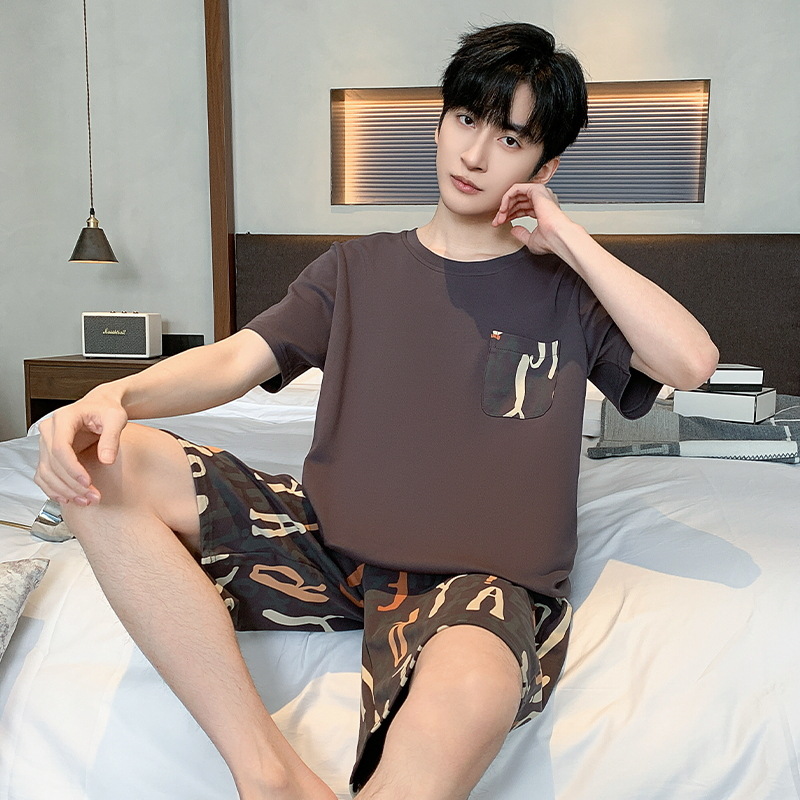 2024 Summer Short-Sleeved Pajamas for Men, Pure Cotton Shorts That Can Be Worn Outside, Simple Casual Home Clothes, Comfortable Student Suits