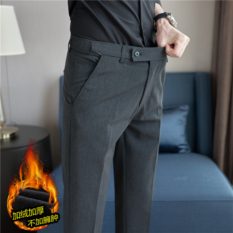 Elastic waist high quality suit pants thickened fleece-lined casual suit pants stretch slim pants business high-grade straight pants