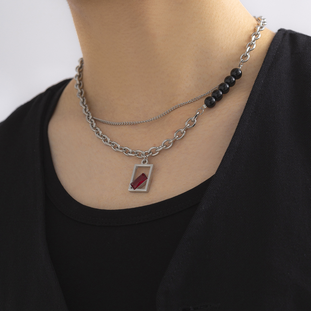 1 Piece Fashion Irregular Glass Titanium Steel Inlay Zircon Unisex Layered Necklaces