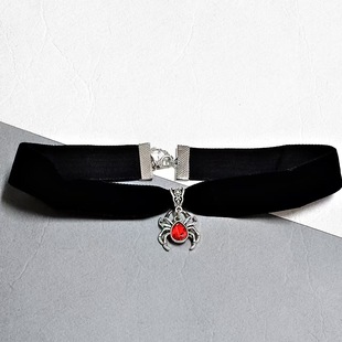 Cross Border Hip Hop Halloween Red Gem Spider Pendant Collar Jewelry Vintage Gothic Devil Collar Pendant