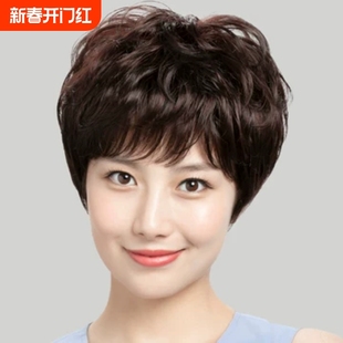 Xuchang Wig Female Full Head Set Short Hair Real Hair Natural and Realistic Middle-Aged and Elderly Mothers Full Real Hair Short Curly Hair