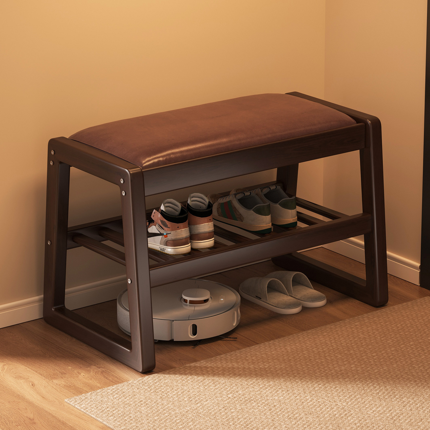 Taburete de cambio de zapatos multicapa en la puerta del hogar, taburete de asiento integrado, estante de almacenamiento de puertas de entrada, paquete blando para sentarse, estante de zapatos para organizar