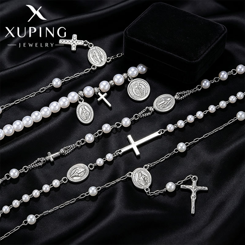 Pulsera de Perlas de Imitación con Dije Redondo de Aleación, Galvanizada, para Mujer