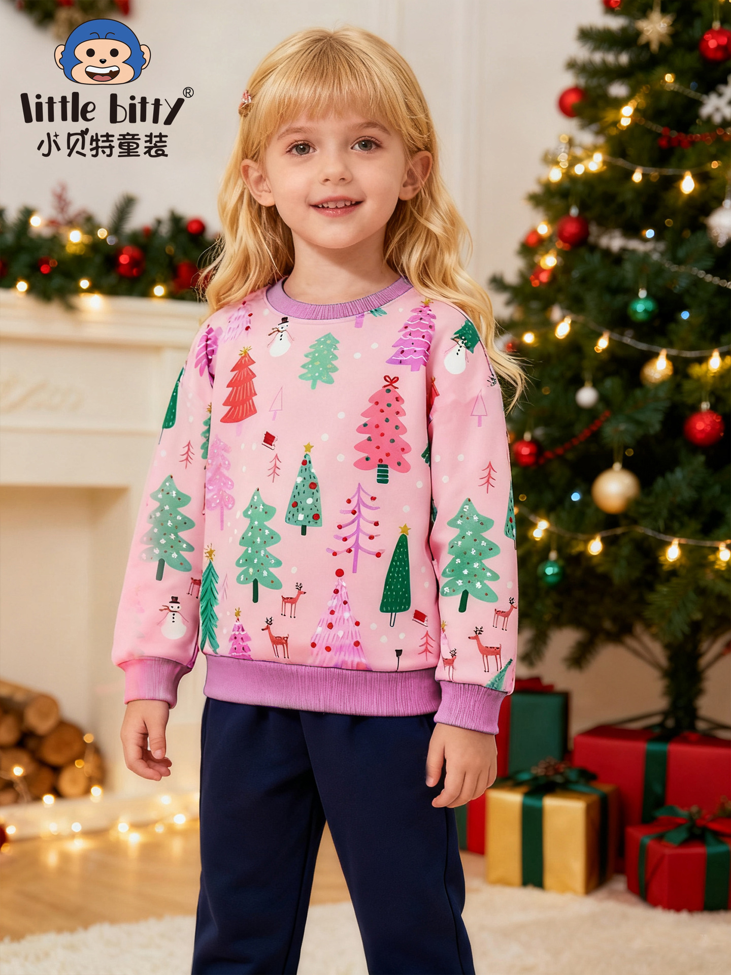Cross-Border Kidsren's Clothing 25 Autumn and Winter Christmas Kidsren's Long-Sleeved Sweatshirt Cartoon Christmas Print Pattern Pullover Wholesale