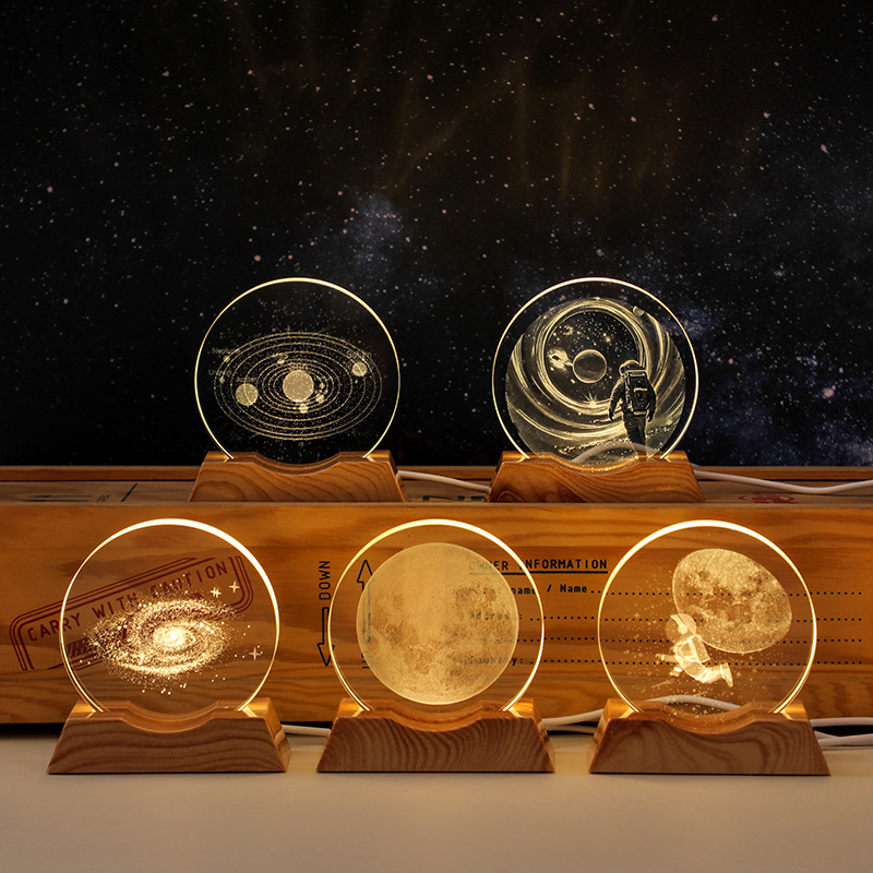 Astronaut Starry Sky Night Light 3D Crystal Carving Luminous Ornament Creative Gift Bedroom Atmosphere Light Birthday Gift
