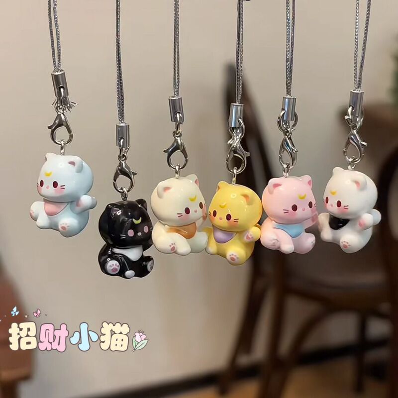 New Cartoon Lucky Cat Mobile Phone Rope Keychain Girl Student Cute Bag Pendant Couple Best Friend Gift