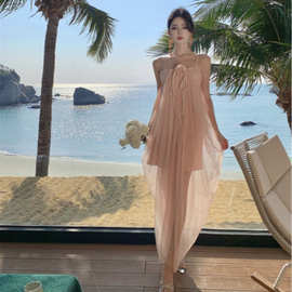2025夏季新款海边度假风网纱仙女吊带裙泰国旅游拍照沙滩裙子