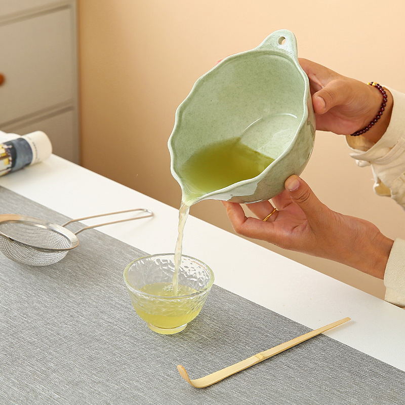 日式树叶带嘴抹茶碗日本点茶器陶瓷茶筅立抹茶勺百本立打抹茶工具|undefined