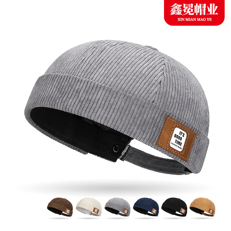 Brimless Hat for Women, Autumn and Winter Corduroy Retro Hong Kong Style Melon Cap for Men, Fashionable Versatile Hip-Hop Landlord Hat Cross-Border Brimless Hat for Women, Autumn and Winter Corduroy Retro Hong Kong Style Melon Cap for Men, Fashionable Versatile Hip-Hop Landlord Hat Cross-Border