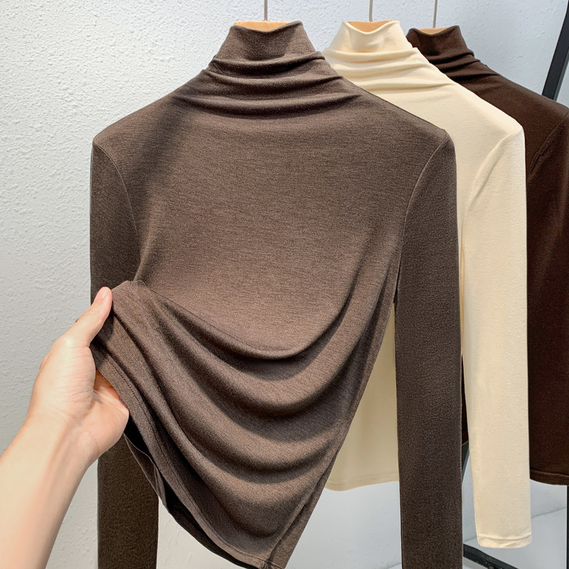 Mujeres cuello alto terciopelo bottoming camisa 2023 nuevo color sólido de las mujeres aminoácidos piel inferior ropa caliente interior calefacción superior image 1