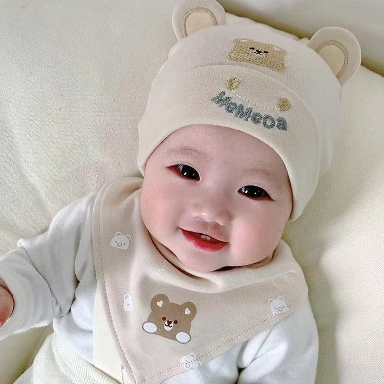 婴儿帽子秋冬款0-12个月宝宝薄款棉新生儿帽子胎帽可爱三角巾套头