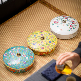 Ceramic Enamel Simple Pu'er Tea National Tide Refreshment Plate Tea Cake Jar Living Room Candy Box Special Tea Cake Box Wholesale