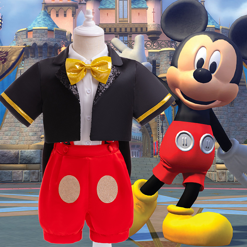 亞馬遜新品cosplay米奇同款兒童表演服套裝聚會裝扮禮服三件套