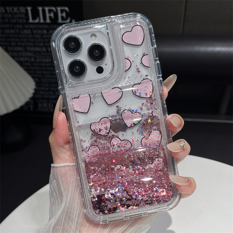 Full screen pink love for Apple 15PRO quicksand phone case iphone 16 creative iPhone 13/14