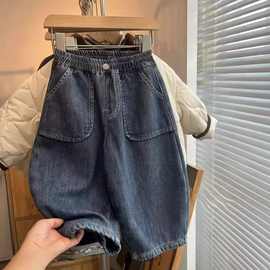加绒百搭儿童牛仔裤男女童通用直筒宽松裤宝宝休闲裤一体绒男童裤