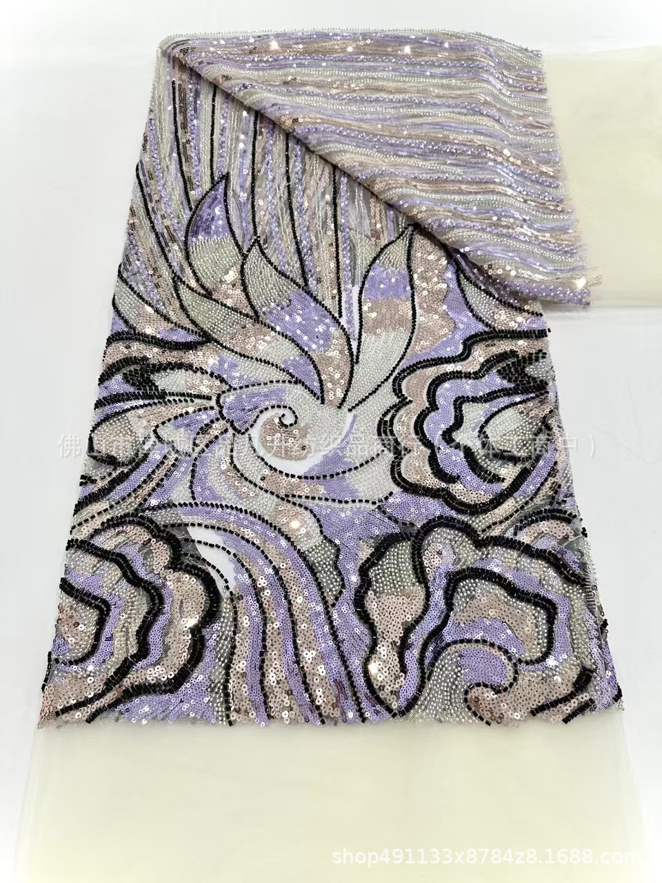 industria pesada tubo de perlas bordado tela de malla de encaje LACE comercio exterior transfronterizo ropa de moda europea y americana cena tela de moda image 7