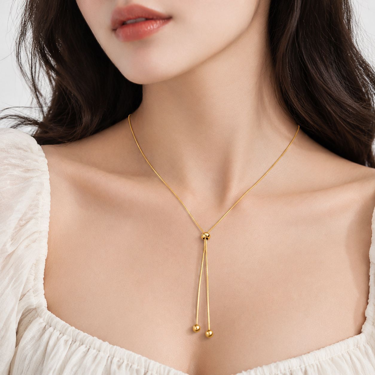 Korean-style minimalist retractable titanium steel clavicle chain, a versatile and adjustable tassel necklace accessory for everyday wear