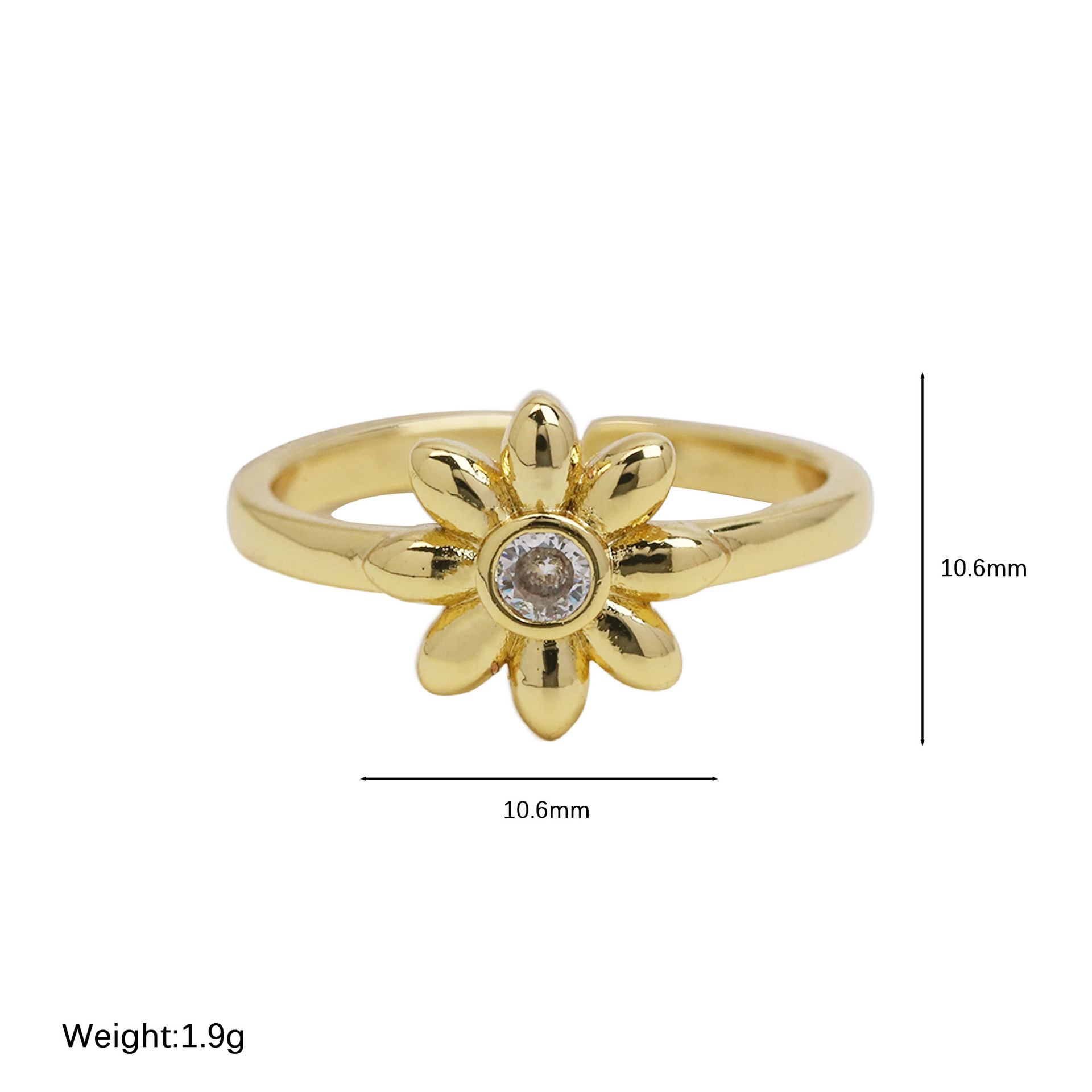 Adjustable Ring Size 1 Piece Quantity Brass Plating Flower Daisy Open Rings