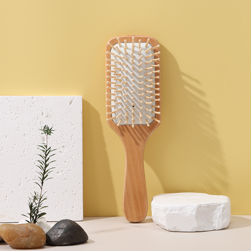 Peine de Madera con Cojín de Aire Cuadrado de Madera de Loto, Masajeador para Cabello