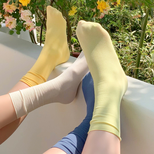 Thin pile socks mid-calf socks spring and summer all-match women's socks summer stockings net celebrity ice socks solid color summer socks for women